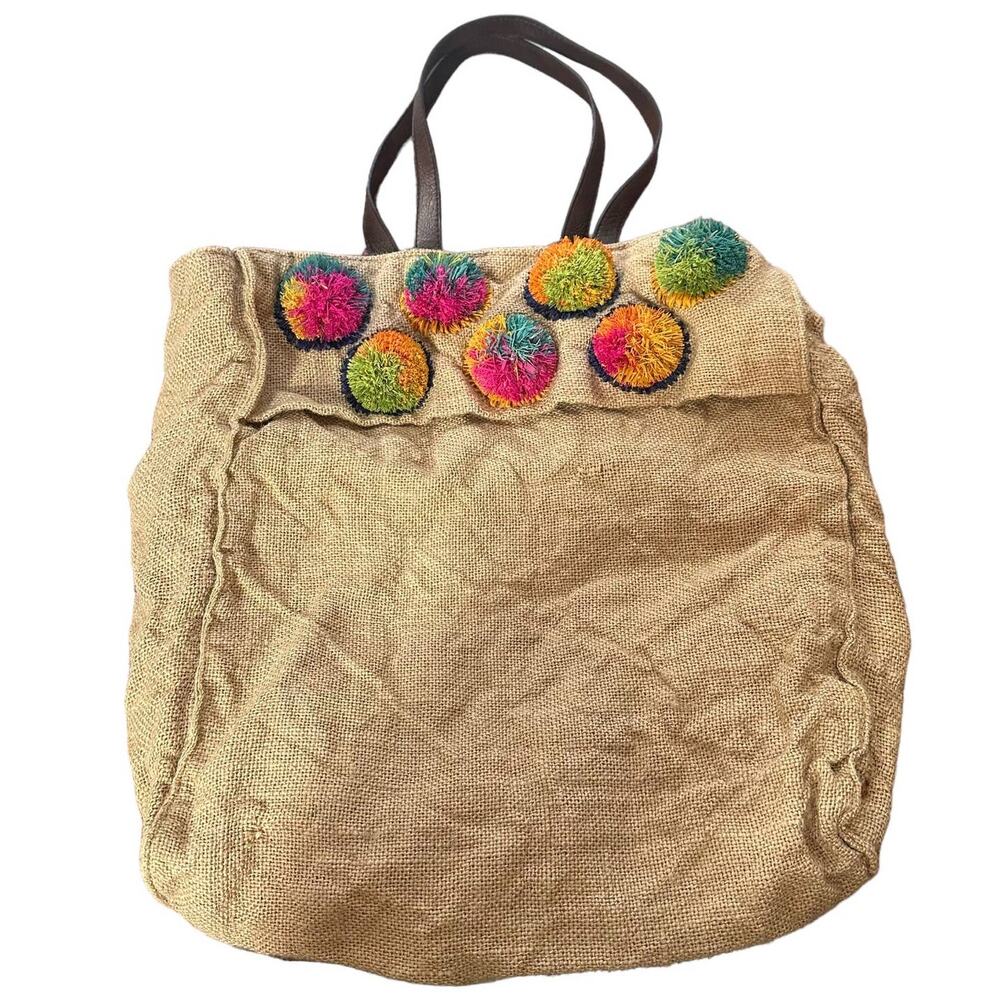 ✨Merona‎ Woven Straw Pom Pom Tote Bag Beach Summer